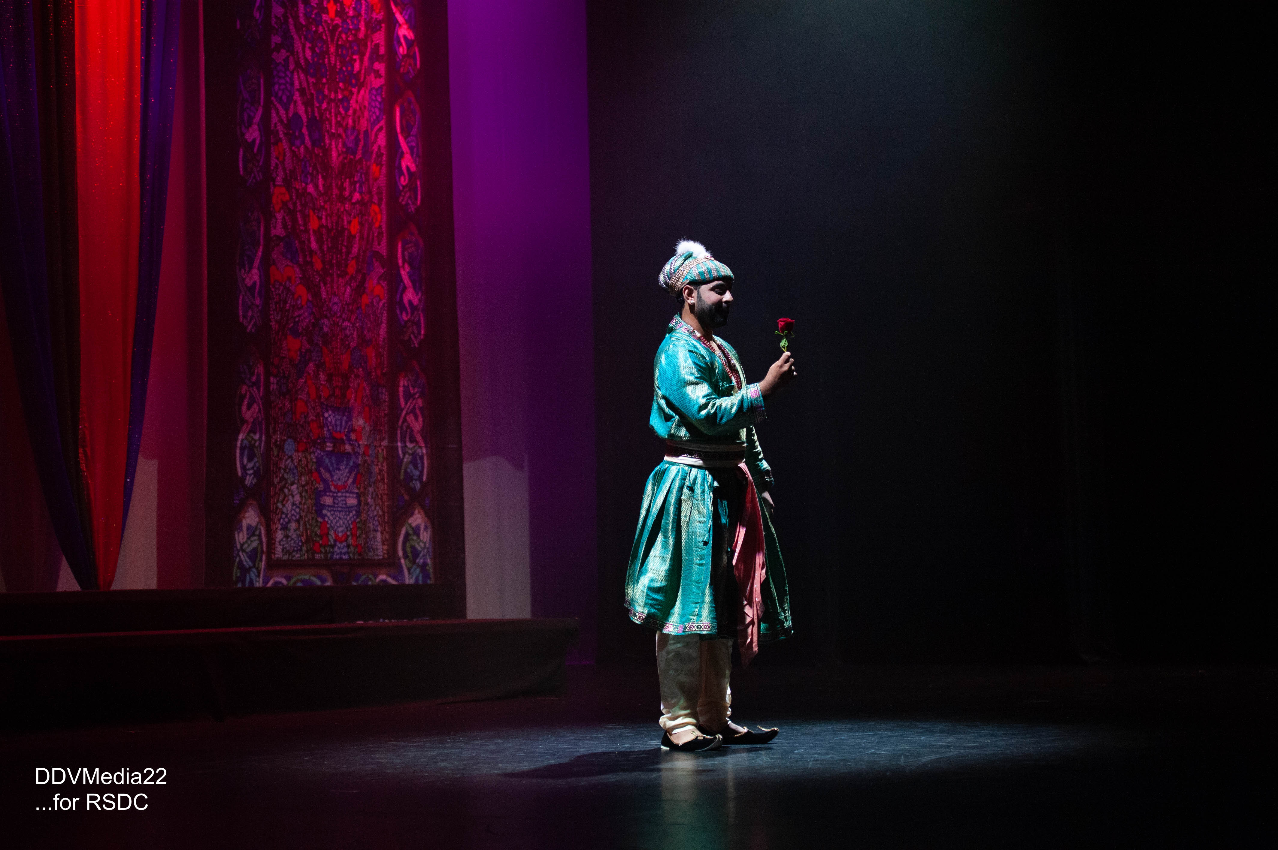 Anarkali the Musical Cast Banner Salim holds rose thinking of Anarkali